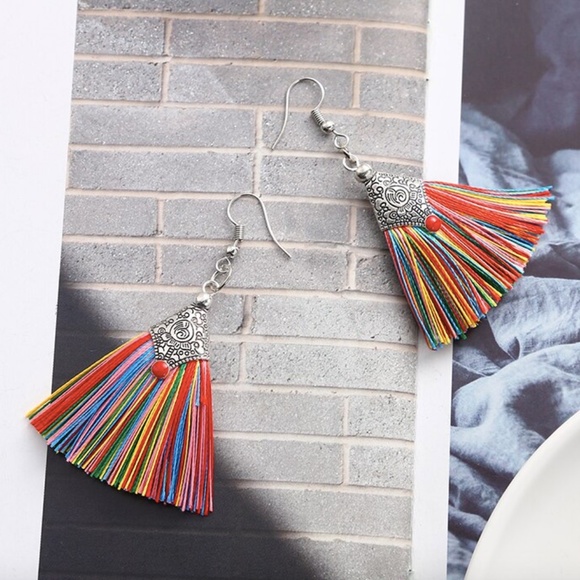 Boho Multicolored Tassel Ethnic Dangle Earrings - Picture 1 of 5